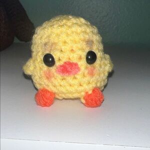 Crocheted Yellow Chick Plush Toy with Orange Feet